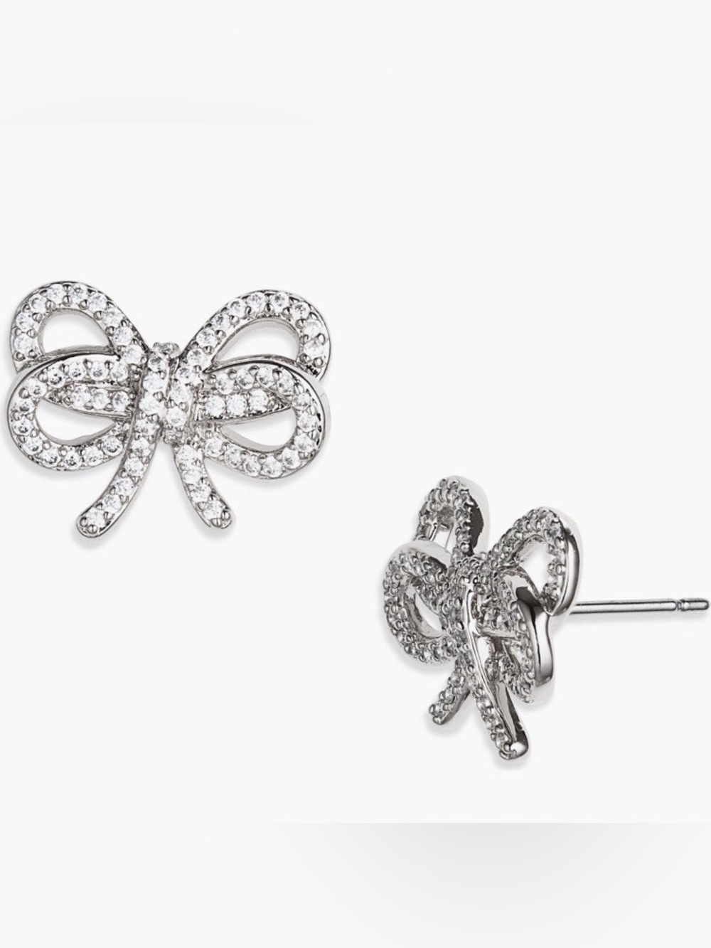 kate spade Bow Meets Girl Stud Earrings with Sparkling CZ in Silver Tone NIB